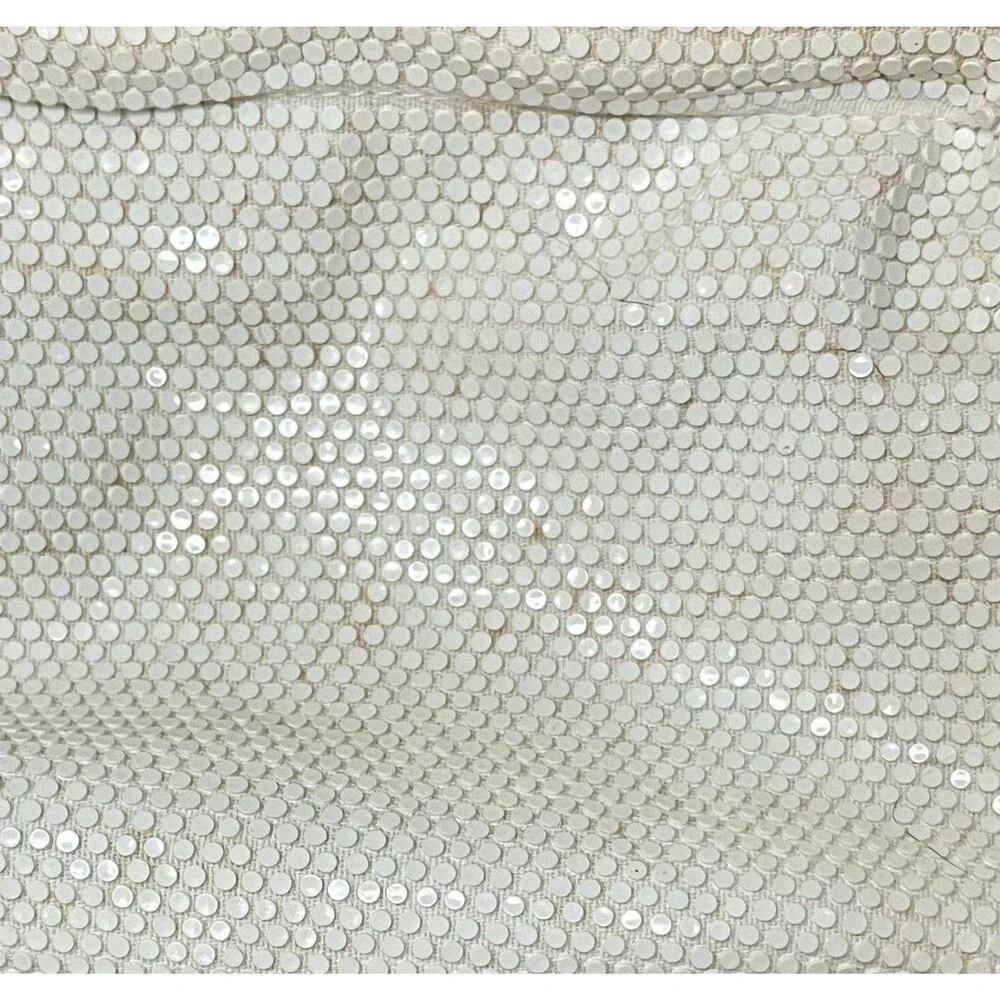 Vintage White Metal Mesh Clutch Purse Mid Century Gate Mouth Evening Bag Bridal